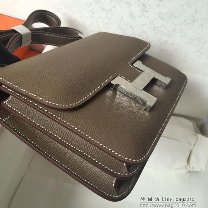 HERMES愛馬仕 Constance 空姐包 大象灰 金銀扣 原廠Epsom皮 原版五金 蜜蠟線縫製 單肩斜挎包  Ama1260